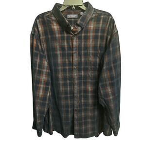 Roundtree Yorke XXL Shirt Navy Blue Plaid Liteweight Corduroy Pocket Long Sleeve